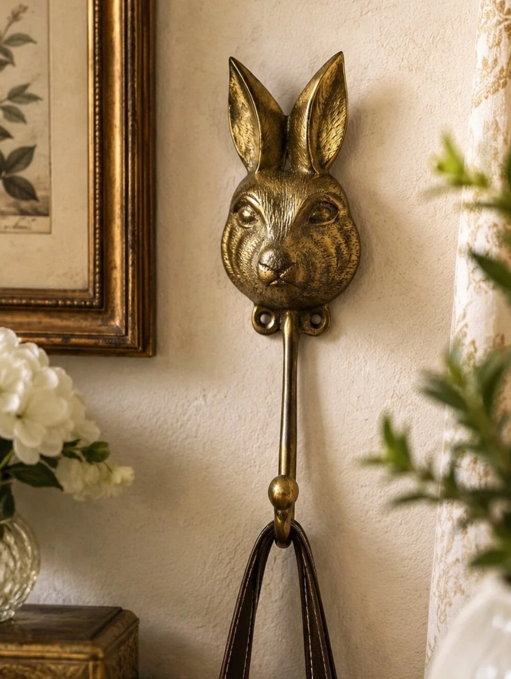 Brass Tone Rabbit Wall Hook Bunny Head Gold Cottagecore English Country Decor